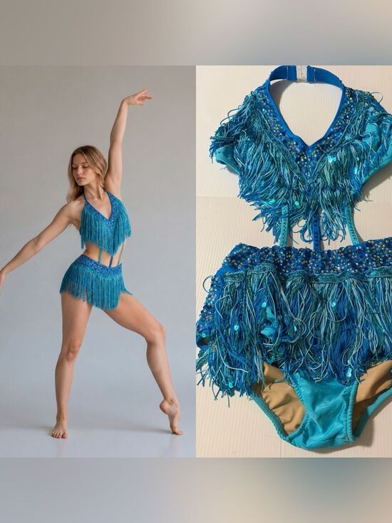 Glamour Other - Glamour LA Adult Turquoise Fringe Jazz Costume Rhinestone Latin cabaret Solo
